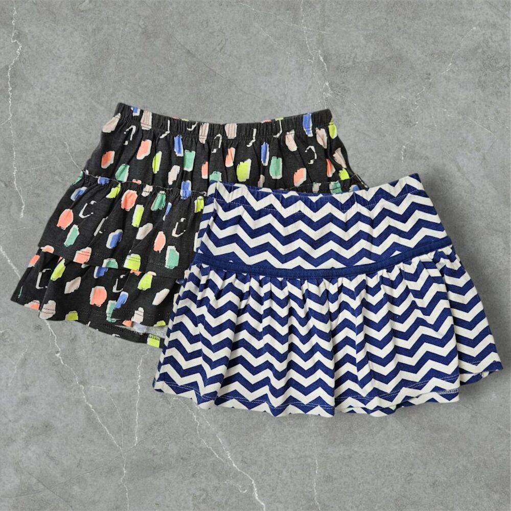 Girls Bundle Chevron Zigzag White Blue Polka Dot Short Multicolor Skirt Size 5/6